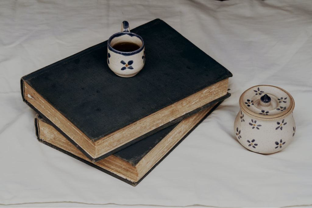 Two books on the tablecloth