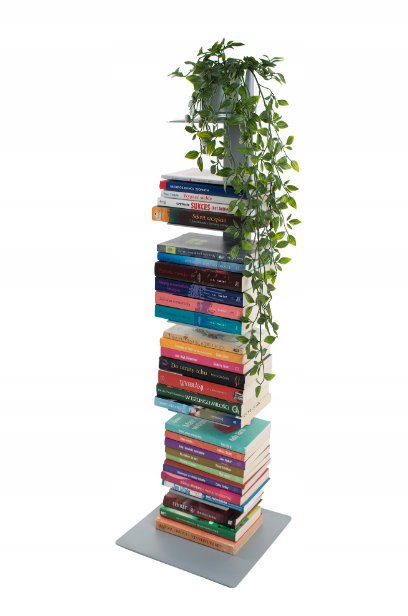 a creative bookshelf with a houseplant on top