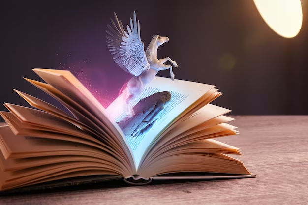 Open book from which Pegasus flies