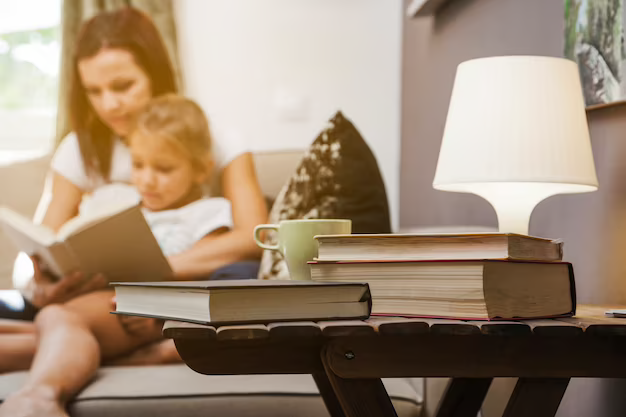 Mom reads a book to her daughter